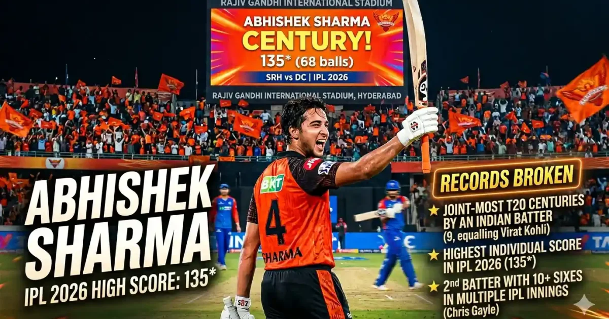 Abhishek Sharma Century IPL 2026: 135* Off 68 Balls Destroys Delhi Capitals — Every Record Broken, Full Stats & Match Analysis