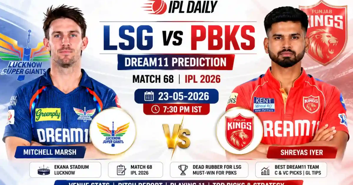 LSG vs PBKS Dream11 Prediction Today Match 68 IPL 2026